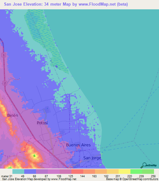San Jose,Nicaragua Elevation Map