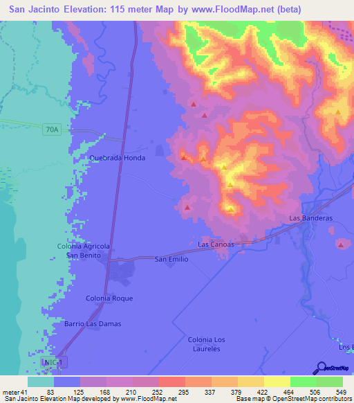 San Jacinto,Nicaragua Elevation Map