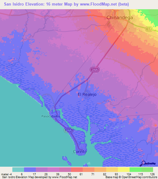 San Isidro,Nicaragua Elevation Map