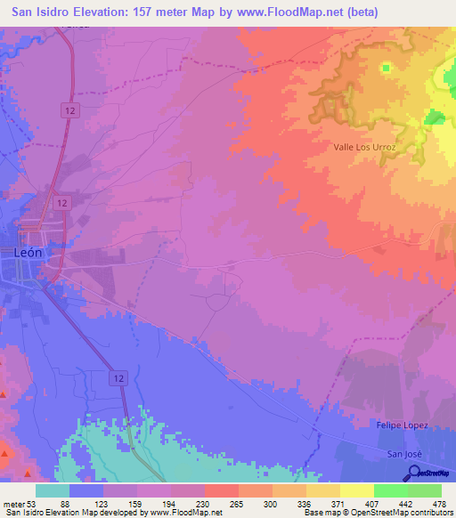 San Isidro,Nicaragua Elevation Map