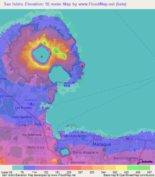San Isidro,Nicaragua Elevation Map