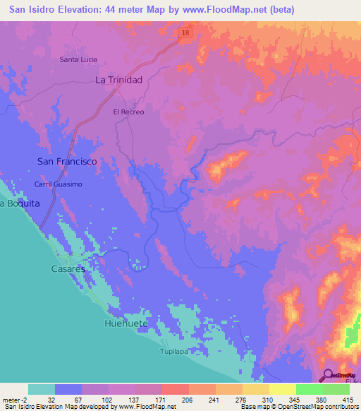 San Isidro,Nicaragua Elevation Map