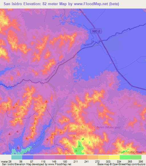 San Isidro,Nicaragua Elevation Map