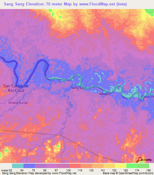 Sang Sang,Nicaragua Elevation Map