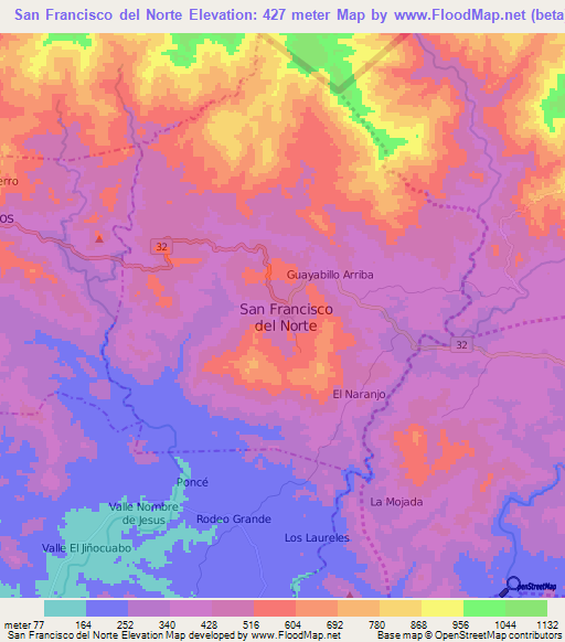 San Francisco del Norte,Nicaragua Elevation Map