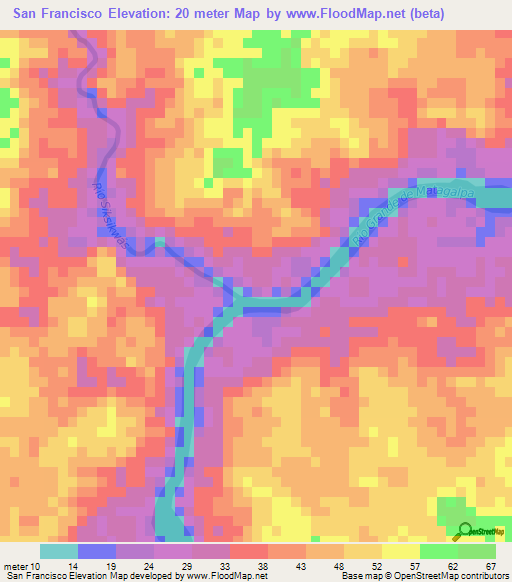San Francisco,Nicaragua Elevation Map