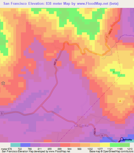 San Francisco,Nicaragua Elevation Map