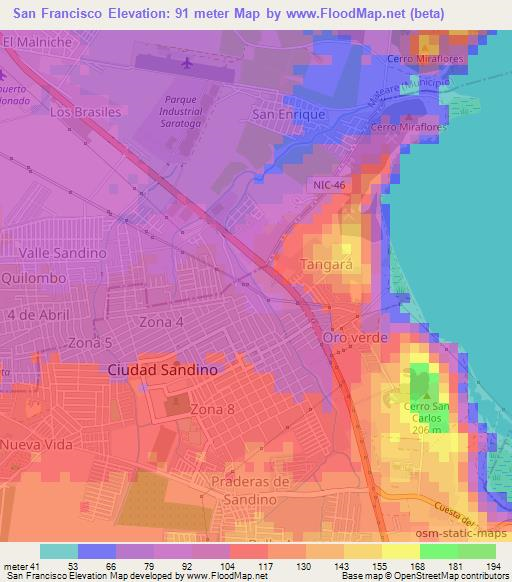 San Francisco,Nicaragua Elevation Map