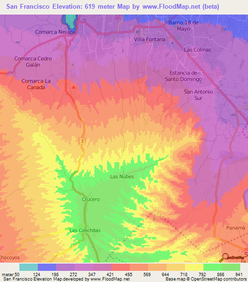 San Francisco,Nicaragua Elevation Map
