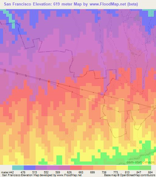 San Francisco,Nicaragua Elevation Map