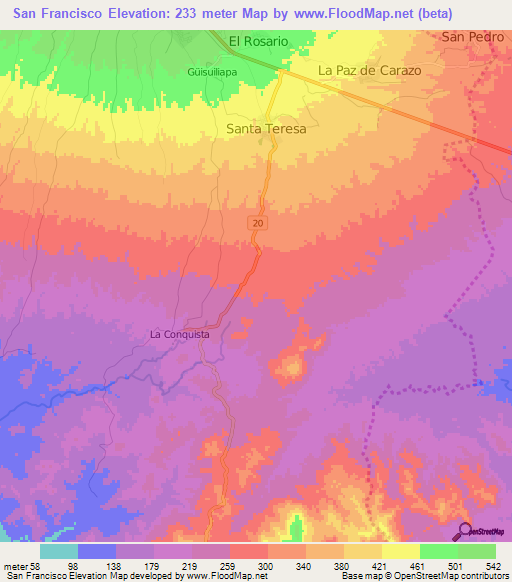 San Francisco,Nicaragua Elevation Map