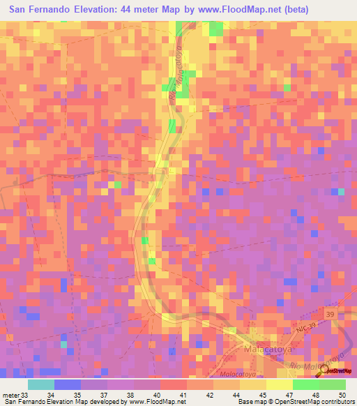 San Fernando,Nicaragua Elevation Map