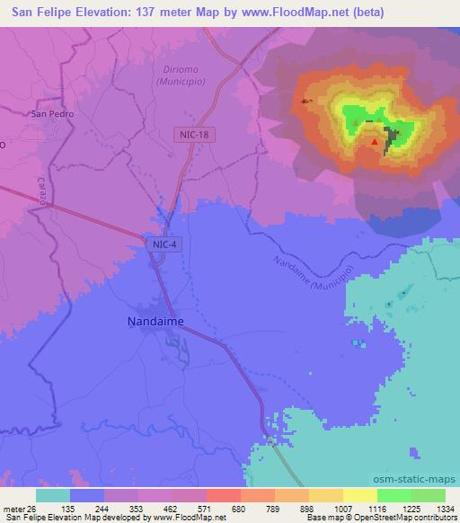 San Felipe,Nicaragua Elevation Map