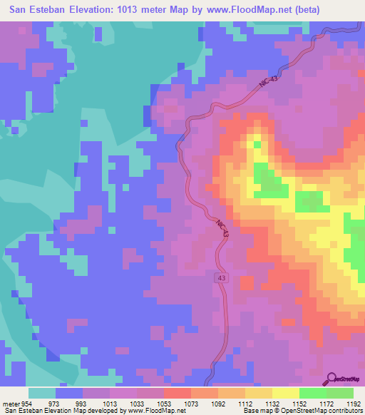San Esteban,Nicaragua Elevation Map