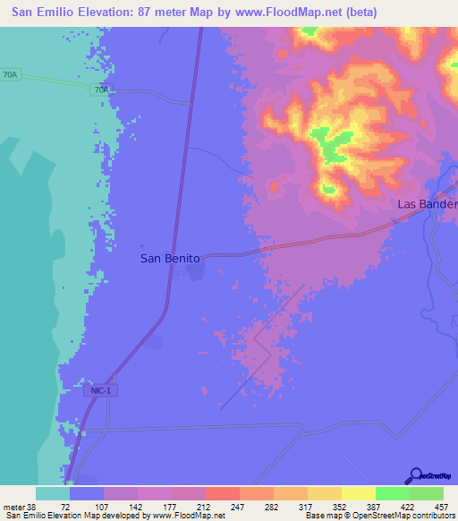 San Emilio,Nicaragua Elevation Map