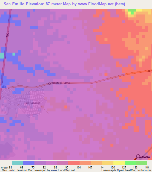 San Emilio,Nicaragua Elevation Map