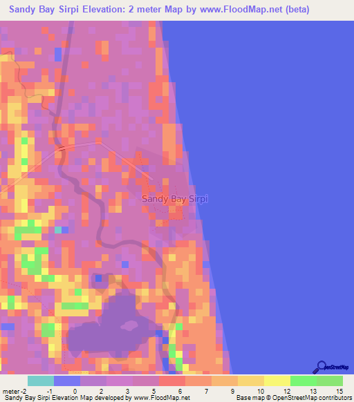 Sandy Bay Sirpi,Nicaragua Elevation Map