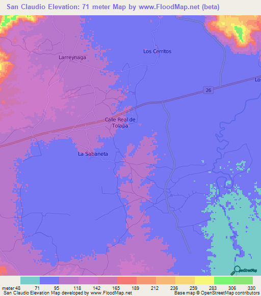 San Claudio,Nicaragua Elevation Map