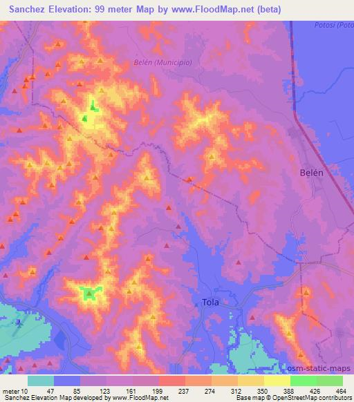 Sanchez,Nicaragua Elevation Map