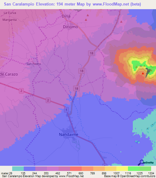 San Caralampio,Nicaragua Elevation Map