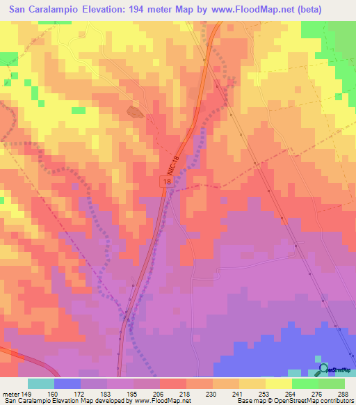 San Caralampio,Nicaragua Elevation Map