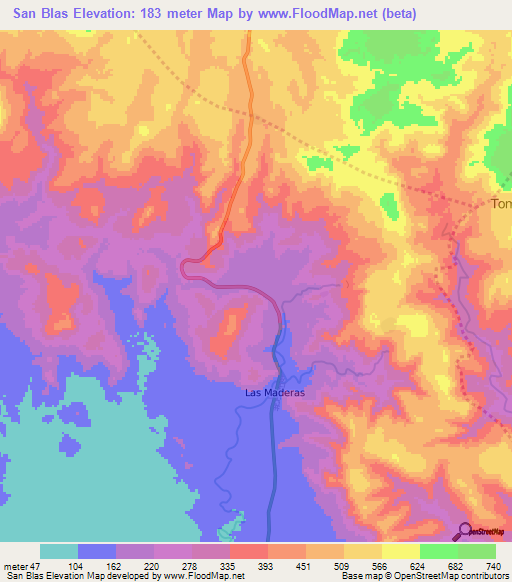 San Blas,Nicaragua Elevation Map