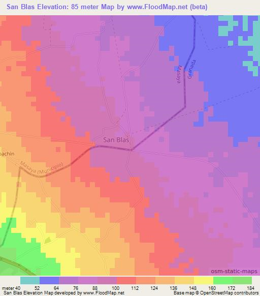 San Blas,Nicaragua Elevation Map