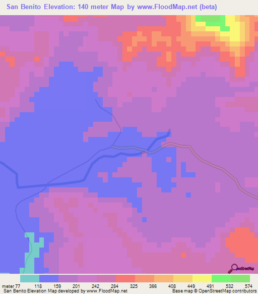 San Benito,Nicaragua Elevation Map