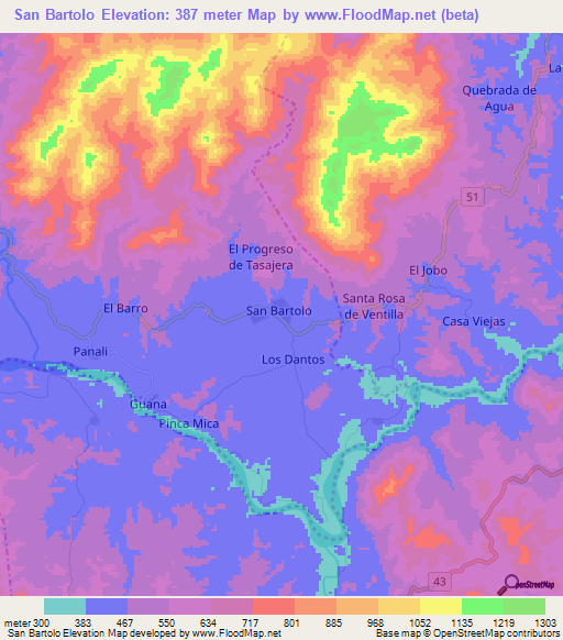 San Bartolo,Nicaragua Elevation Map