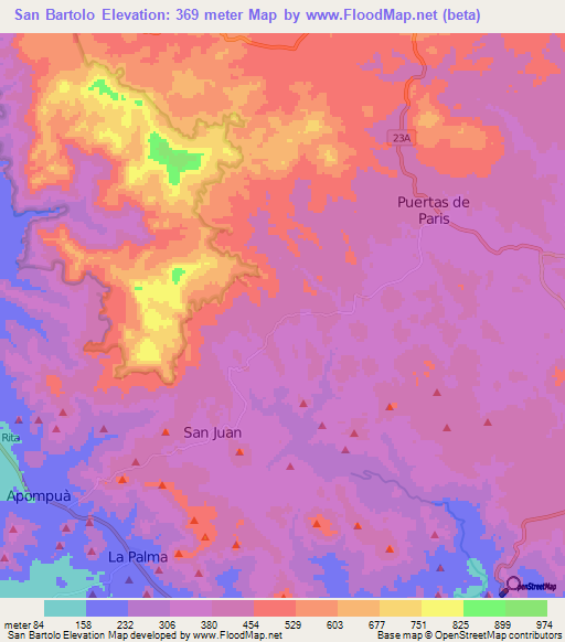 San Bartolo,Nicaragua Elevation Map