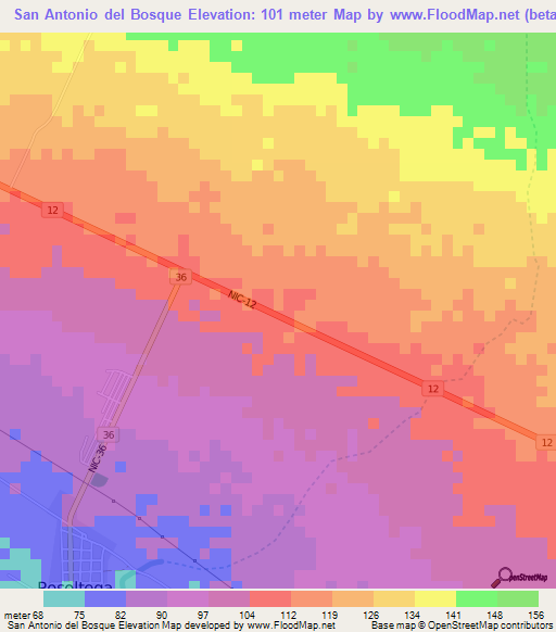 San Antonio del Bosque,Nicaragua Elevation Map