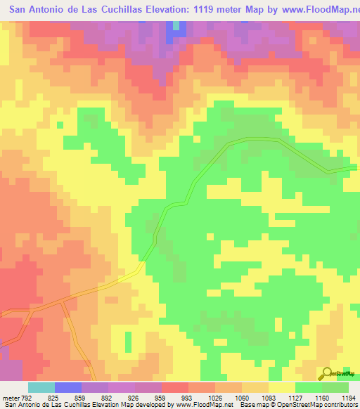 San Antonio de Las Cuchillas,Nicaragua Elevation Map