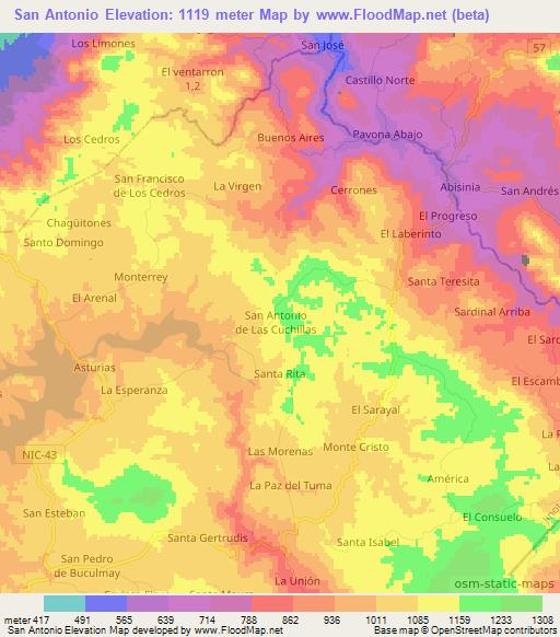 San Antonio,Nicaragua Elevation Map
