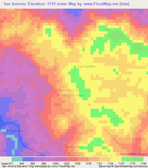 San Antonio,Nicaragua Elevation Map