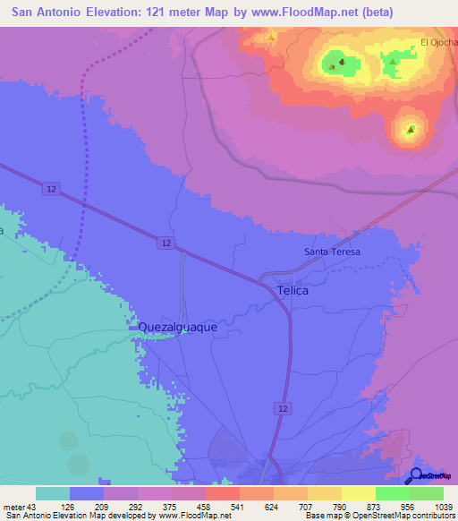 San Antonio,Nicaragua Elevation Map