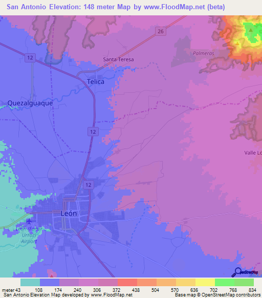 San Antonio,Nicaragua Elevation Map