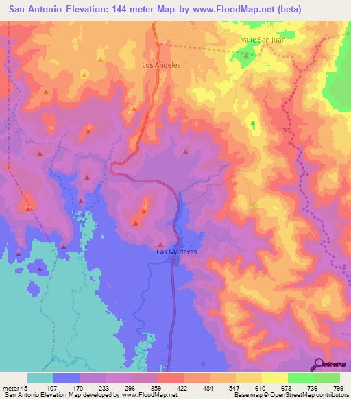 San Antonio,Nicaragua Elevation Map