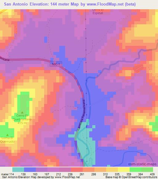 San Antonio,Nicaragua Elevation Map
