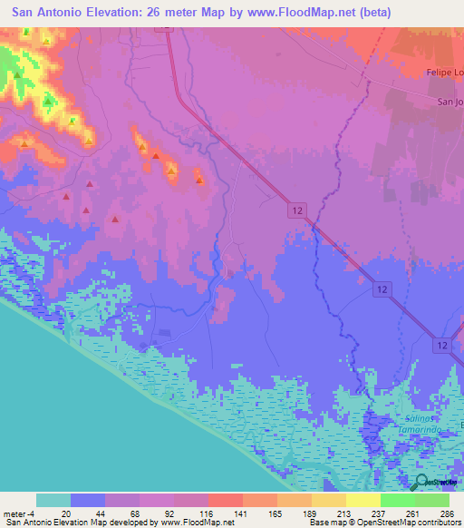 San Antonio,Nicaragua Elevation Map
