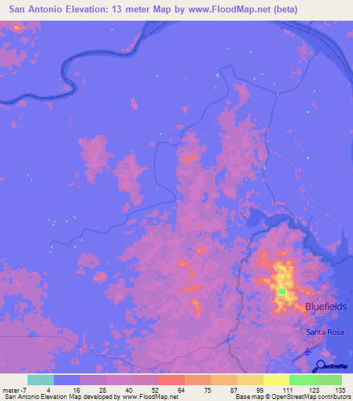 San Antonio,Nicaragua Elevation Map