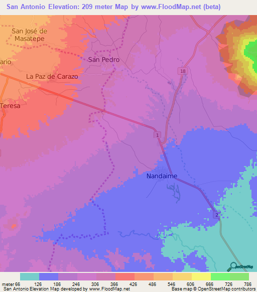 San Antonio,Nicaragua Elevation Map
