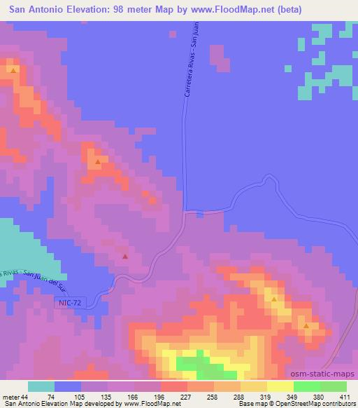 San Antonio,Nicaragua Elevation Map