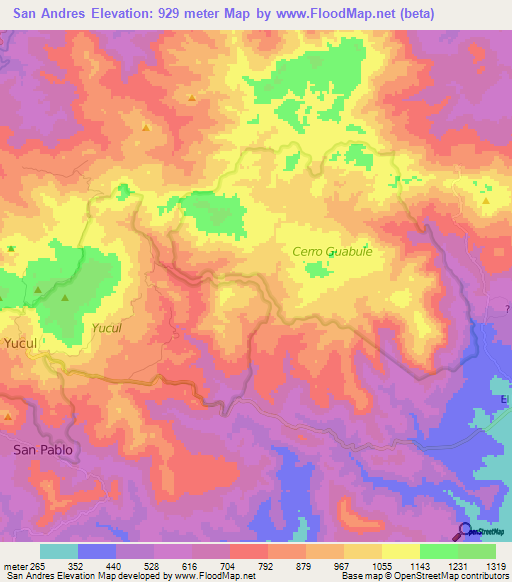 San Andres,Nicaragua Elevation Map