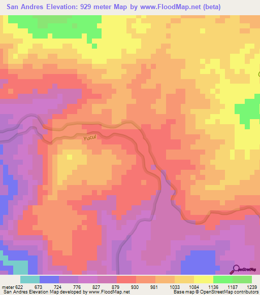 San Andres,Nicaragua Elevation Map