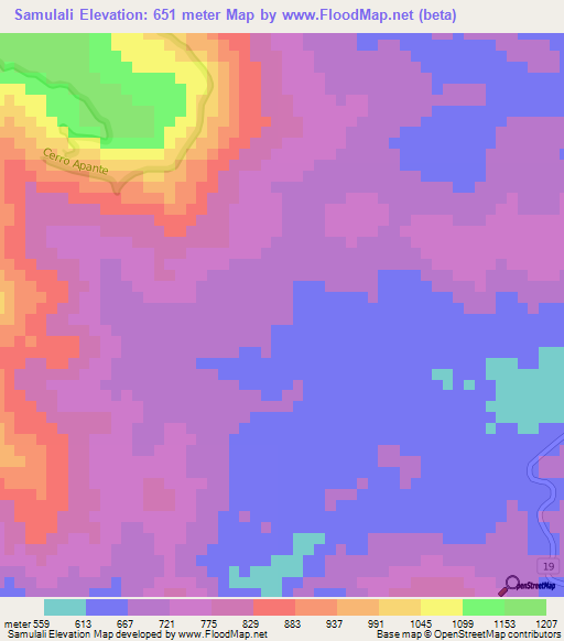 Samulali,Nicaragua Elevation Map