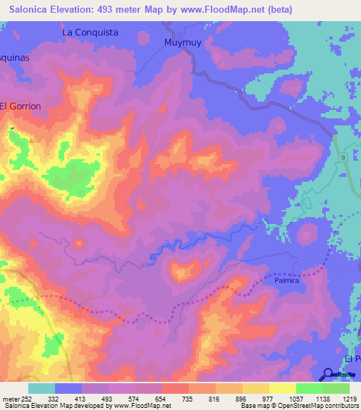 Salonica,Nicaragua Elevation Map