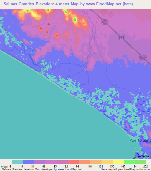 Salinas Grandes,Nicaragua Elevation Map