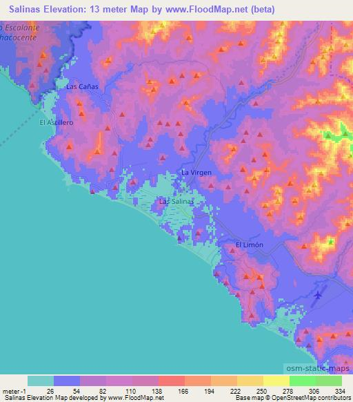 Salinas,Nicaragua Elevation Map