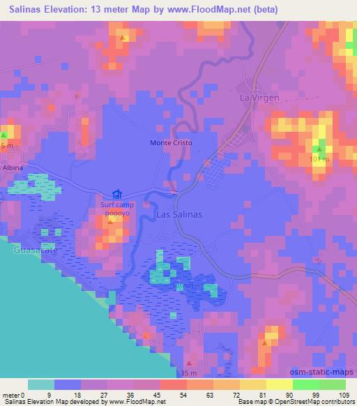 Salinas,Nicaragua Elevation Map