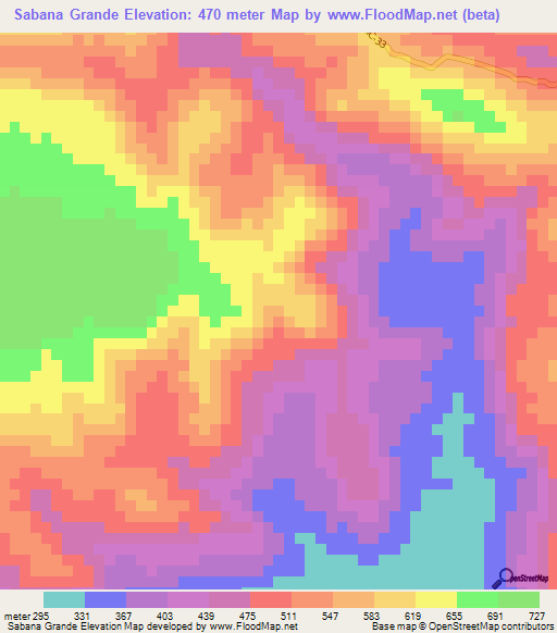 Sabana Grande,Nicaragua Elevation Map
